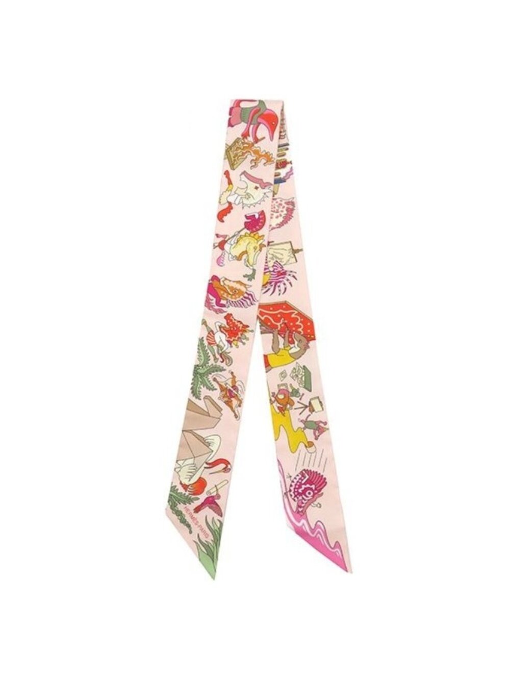 Hermes Scarf Twilly Silk Rose Narkle Vert Amande Multicolor Academia